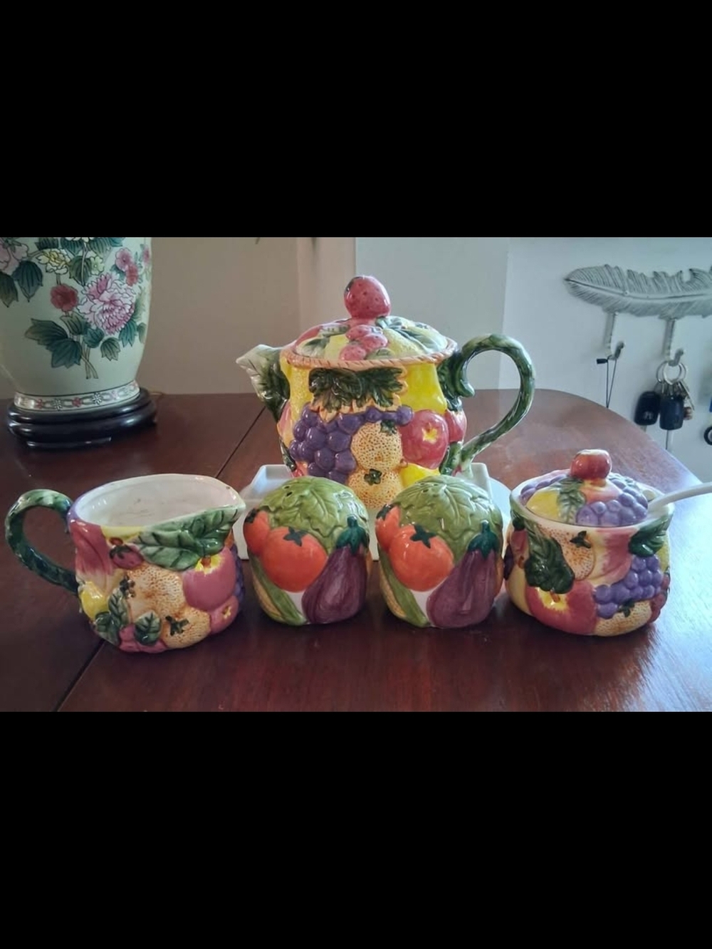 Hand-Painted Fruit Ceramic Tea Set - Colorful Yellow, Green, Purple